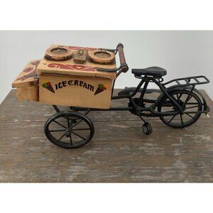 Rare Metal & Wood 3 Wheel Bicycle Ice Cream Cart Decorative Vintage Home Decor